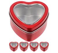 Healifty 5pcs Heart-shaped Tinplate Box Mini Tins with Lids Lightweight Window Pvc Material Cute Sweet Charming Design for Party and Valentine's Day