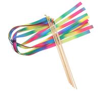 Healifty 5pcs Rainbow Ribbon Sticks with Bells Fairy Wands for Decor Wedding and Birthday Party Streamers Easy to Use Hanging Decorations for Celebrations