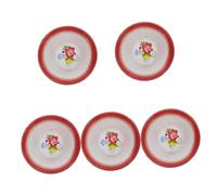 Healifty 5pcs Vintage Enamelware Bowls Set Red Floral Pattern Multipurpose Soup Salad Serving Basins for Home Kitchen Camping
