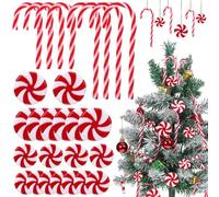 Healifty 60pcs Christmas Tree Ornaments Candy Cane Hanging Decorations Red Acrylic Christmas-themed Reusable for Walls and Doors