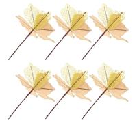 Healifty 6pcs Christmas Glitter Artificial Flowers Stems for Tree Decorations, Low Maintenance Fabric and Iron Material, Realistic Beauty for Home and DIY Enthusiasts Holiday Decor