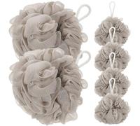 Healifty 6pcs Compact Bathing Balls with Lanyard, Wear-Resistant Shower Loofahs for Adults, Portable Travel Bath Sponges in Khaki Mesh, Hotel and Home Shower Accessories