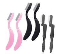 Healifty 6pcs Folding Stainless Steel Eyelash Grooming Combs Portable Makeup Tool Eyebrow Brushes for Professional Salon and Home Use Eyelash Separator with Curved and Straight Handles