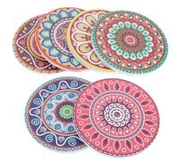 Healifty 6pcs Mandala Pattern Ceramic Coasters with Cork Base, round Decorative Drink Mats for Home Use, Water Absorption, Easy to Clean, Environmental Friendly Cup Mats for Coffee Mugs