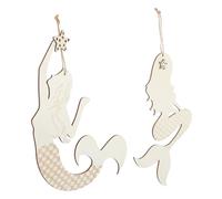 Healifty 6pcs Mermaid Wood Crafts for Painting DIY Ocean Theme Wall Art with Predrilled Holes Easy to Hang Natural Wooden Decor for Living Room Bedroom Gift