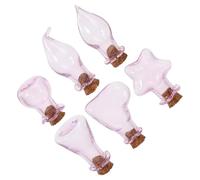 Healifty 6pcs Mini Glass Bottles with Pink Lace Rim Corked Small Jars Airtight Containers for Home Décor, Craft Storage, and Wedding Wish Bottles Set