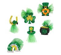 Healifty 6pcs St Patrick’s Day Party Hair Clips Set, Multi-shaped Delicate Hairpins Including Shamrock, Rainbow, Leprechaun Hat, Gold Coin Pot, and Horseshoe Designs, Green Festival