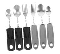 Healifty 6pcs Weighted Adaptive Utensils for Elderly Adults with Hand Tremors Non-Slip Rubber Handles Bendable Stainless Steel Forks and Spoons Portable Dining Aid for Disabled and