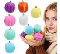 Healifty 7pcs Artificial Pumpkins Set Colored Harvest Lifelike Fake Foam Pumpkin for Fall Autumn Halloween Home Thanksgiving Dinner Table Party House Kitchen Wedding Decor 3.5 inch
