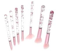 Healifty 7pcs Pink Handle Makeup Brush Set, Face and Eye Cosmetics Brushes with Crystal Glitter, Powder and Eyeshadow Applicators for Daily Beauty Tools, Portable for Travel and Girls