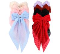 Healifty 8 Pcs Large Bow Hair Clips for Women and Teen Oversized Long Hair Clips Polka Dot and Solid Colors for Daily and Party Use