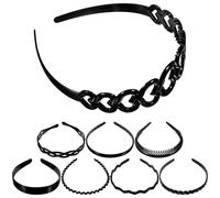 Healifty 8Pcs Black Plastic Hair Clasp Set with Wavy Teeth, Medium and Large Smooth Headbands, Non-Slip Hair Hoop for Women, Suitable for Sports and Face Washing