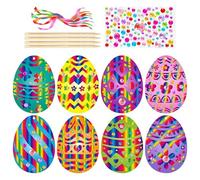 Healifty 8pcs Easter Scratch Eggs Color Crafts Art Easter Egg Ornaments Decoration DIY Easter Craft Kits Party Favors Easter Spring Classroom Home Activity Art Project