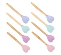 Healifty 8pcs Heart Serving Spoons Set Heat Resistant Silicone Kitchen Mixing Tools with Sturdy Wooden Handle Non Stick Utensils for Cooking Baking and Serving