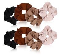 Healifty 8pcs Large Hair Scrunchies Set, Elastic Cloth Ponytail Holders in Black, Brown, Khaki, Beige for Women’s Thick Hair Styling Accessories