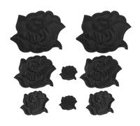 Healifty 8pcs Rose Embroidered Iron-on Patches Set, Black White Floral Appliqué for Clothes Repair and Decoration, Multi-Size Small to Extra Large DIY Coat and Hat Accessories