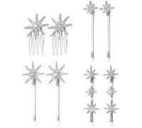 Healifty 8Pcs Silver Rhinestone Hair Pins Bobby Pins for Women Decorative Sparkly Clips Set Large and Small Hair Accessories for Bridal