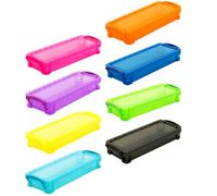 Healifty 8pcs Small Plastic Pencil Box Set with Semi- Colorful Desktop Storage Organizer, Portable Stationery Storage Case for School and Office Supplies