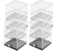 Healifty 8pcs Square Mineral Display Boxes with Black Base, Small Plastic Crystal Specimen Storage Cases for Desktop Collection and Lab Samples