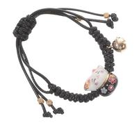 Healifty Adjustable Ceramic Cat Charm Bracelet with Black Polyester String, Stylish Woven Design Featuring Lucky Fortune Cat Beads, for Anniversaries and Dates, Sturdy and Not Easy to Fade