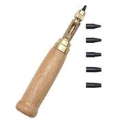 Healifty Adjustable Screw Hole Punch Tool with Wooden Handle and 6 Interchangeable Tips for Leather Paper Craft Bookbinding Belt Rush Compact 5.12 Inch