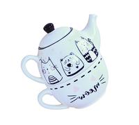Healifty Adorable Cat Pattern Ceramic Teapot Cup Set Elegant Black and White Porcelain Teapot for Relaxing Afternoon Tea at Home Office Unique Craftsmanship with Chic Design Housewarming