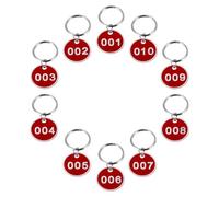 Healifty Aluminum Alloy Numbered Id Tags Key Rings 10pcs Storage Key Tags with Metal Rings Red Numbers 001-010 for Office and Luggage Identification