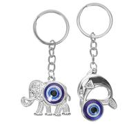 Healifty Animal Shaped Evil Eye Keyring 2Pcs Dolphin and Elephant Design for Backpack and Party Accessories