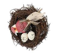 Healifty Artificial Rattan Bird Nest Set with 2 Faux Eggs and Small Birds for Garden Easter Decoration Random Color