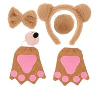 Healifty Bear Ears Headband Set for Girls with Plush Brown Ears and Tail, 4pcs Bear Cosplay Costume Kit Including Bow Tie and Gloves, Party Favor Animal Headband for Face Washing