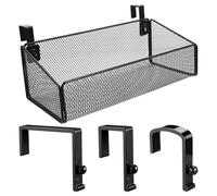 Healifty Bedside Storage Caddy with 3 Pairs Hooks, Bunk Bed Shelf for Top Bunk Bedside Caddy Hanging Storage Basket white Metal Organizer for Book Phones Drinks College Dorm Home Office Desk (Black)