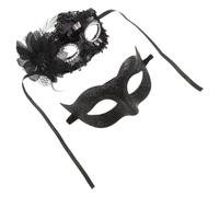 Healifty Black Venetian Half Face Masks with Intricate Surface Painting and Raised Sculpture 2pcs Couple Set Lightweight Plastic Material for Party for Men and Women for Halloween