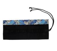 Healifty Blue 1 Pencil Wrapping Pouch Pencil Roll up Case Colored Pen Organizer Japanese Style Cotton and Linen Large Capacity Space Saving Decorative Design for School and Office