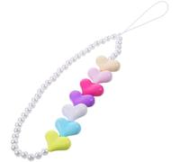Healifty Bohemian Rainbow Heart Faux Pearl Phone Chain, Decorative Wear-resistant Phone Lanyard Strap with Charm for Anti-lost Use, Multi-function Camera and Wrist Strap Accessory for Women
