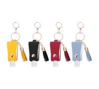 Healifty Bottles Pu Leather Case with Rotating Cover and Hand Soap Holder Key Chain 4pcs 30ml Refillable Liquid Soap Bottles and Adjustable Hook for Daily Life Business Trip Travel