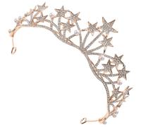 Healifty Bridal Tiara Crown Headband with Gold Electroplated Star and Pearl Accents, Delicate Wedding Headdress for Brides and Princess Dress Accessories