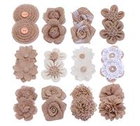 Healifty Burlap Flowers Natural Hessian Roses Rustic Linen Flowers Bows JuteFlowers Kit Embellishment Ornament for DIY Crafts Wedding Decoration 24pcs