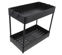 Healifty Carbon Steel Kitchen Under Sink Organizer Rack Countertop Storage Shelf for Seasoning Bottles and Sundries Space-saving Holder for Bathroom and Home Black
