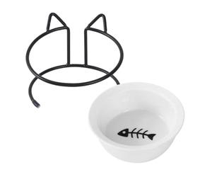 Healifty Ceramic Cat Feeding Bowl with Neck Guard, Raised Non-spill Pet Food Dish, Compact Single Bowl for Daily Use and Indoor Cats