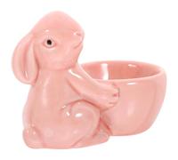 Healifty Ceramic Egg Cup Rabbit Shaped Decorative Egg Holder Pink Tabletop Display Stand for Breakfast Kitchen Dining