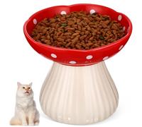 Healifty Ceramic Elevated Cat Bowl Raised Feeding Station Mushroom-shaped Elegant Design Secure and Stable Indoor Use Red Colour Pet Feeding Dish for Cats