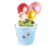 Healifty Ceramic Flower Measuring Spoons with Holder, Portable Kitchen Graduated Spoon Set for Baking Wet Dry Ingredients, Coffee and Milk Powder Scoop for Home Cooking