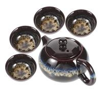 Healifty Ceramic Tea Set 5pcs Kiln-Change Glaze Small Teapot and Cups Traditional Chinese Porcelain Tea Brewing Kit for Home and Travel