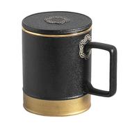 Healifty Chinese Style Ceramic Tea Mug with Gold Detailing 300ml Tea Cup with Infuser and Lid Black Porcelain Accessories
