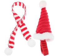 Healifty Christmas Pet Costume Hat and Scarf Set for Small Animals - Red Knitted Xmas Hat with Large Pom Pom and Matching Scarf, Party Accessory for Rabbits, Guinea Pigs, Chinchillas,