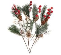 Healifty Christmas Pine Picks 7Pcs Artificial Pine Needle Branches with Pinecones and Berry Stems for Diy Wreath Making Xmas Floral Arrangement Table Centerpiece Decor
