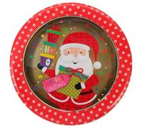 Healifty Christmas Tinplate Cookie Box, Empty Sweet Biscuit Treat Box, Multi-Colour Round for Christmas Party Favour, 6.69 x 6.69 x 1.96 Inch