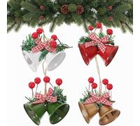 Healifty Christmas Tree Bells Decorations: 4 Pcs Metal Small Bow Jingle Hanging Ornaments for Diy Crafting Xmas Tree Home Party Window Holiday Favors Decor