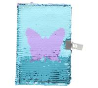 Healifty Colorful Butterfly Reversible Sequin Lock Notebook with Embroidery for Teen, Lined Writing Journal and Travel Planner with Sparkly Cover and Secure Key Lock