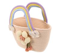Healifty Colorful Tote Bag for Women, Small Fresh Style Cotton Rope Handbag in Light Cream, Colorful Woven Beach Tote Purse for Summer Outdoor Use